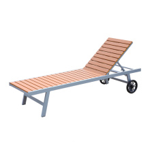 Outdoor aluminum chair plastic wood  sun lounger with wheels beach chaise lounge